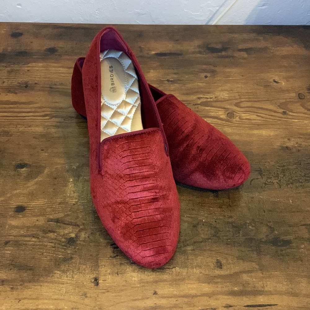 Birdies Loafer Slippers Starling Red Velvet size 9.5